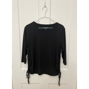 N Touch‎ Petite Medium Black 3/4 Sleeve Top w/ Side Scrunch Tie Detail